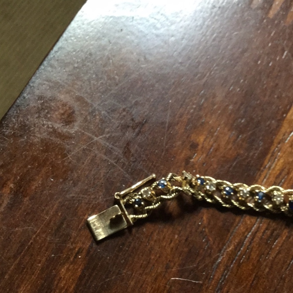 Gold sapphire diamond 14K bracelet cruise September birthstone estate  AS IS - Picture 9 of 14